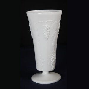Mid-Century Modern Indiana Glass Milk Glass Harvest Grape Trumpet Vase